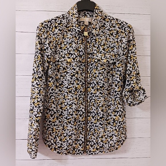 Michael Kors- Mini Monarch Pattern with a Zip Front and Roll Sleeve Size Small - Picture 1 of 10